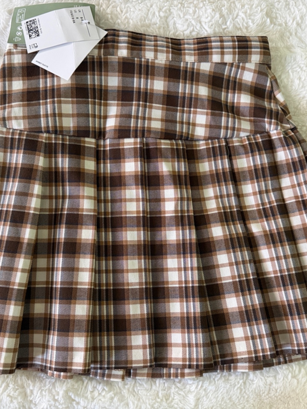 H&M Brown and Cream Plaid Pleated Mini Skirt